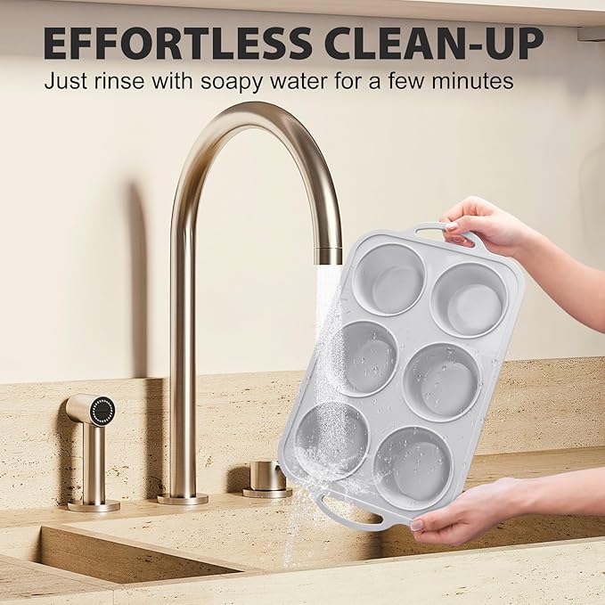 Jumbo Silicone Muffin Pan with Metal Frame, Non Stick Silicone Cupcake Pan with Handles 6 Cup, BPA Free Silicon Muffin Tin Tray Extra Large for baking, egg bites, Cupcake Mold Light Grey
