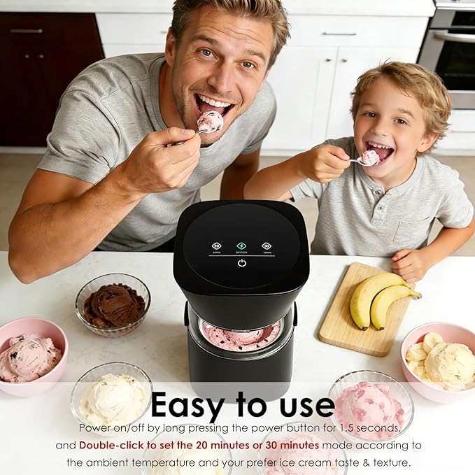 KITOART Ice Cream Maker Machine, Premium Electric Ice Cream Mini Maker Machine for Gelato, Sorbet & Frozen Yogurt - Low-Noise Operation - Easy to Clean