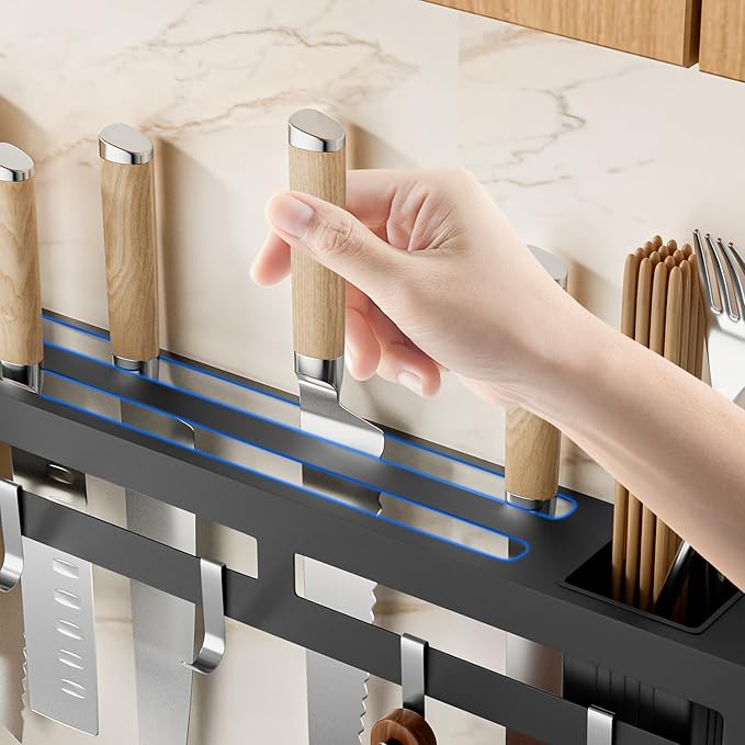 Wall Mount Utensil Rack, 15.7inch Pot Hangers for Kitchen, Kitchen Utensil Hanger for Spoons, Knives, Forks, Chopsticks, Knife Rack