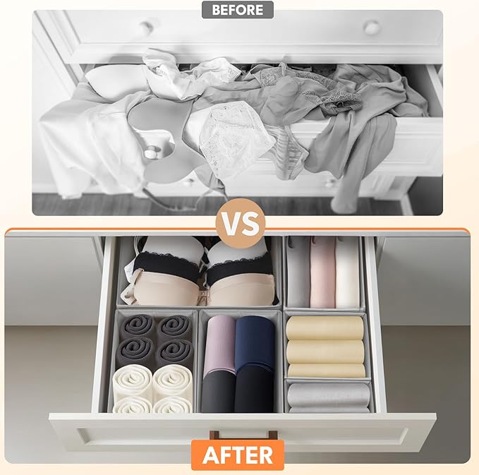 FANS-ONE Drawer Organizer Clothes, 21 Pack Dresser Organizer for Baby Clothes, Underwear, Socks, 3 Sizes Foldable Closet Organization and Storage Bins for Nursery, Bedroom (Grey)