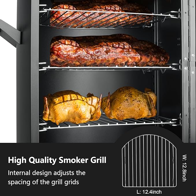 Propane Smoker with Cover, Vertical Meat Gas Smoker Grill Outdoor Heavy Duty 3 Removable Smoking Racks, Black