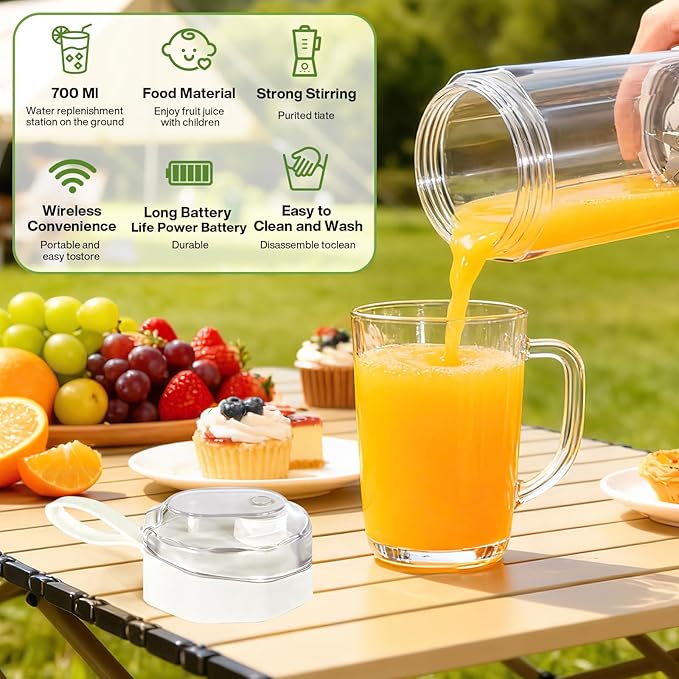 MIAOKE 2026 Upgrade 700 ML Portable Smoothie Blender, Rechargeable Personal Blende, Contains both Automatic and Pulse Functions, with Travel Cup and Lid, 6 Sharp Blades, Mixer Blender Machine Kitchen