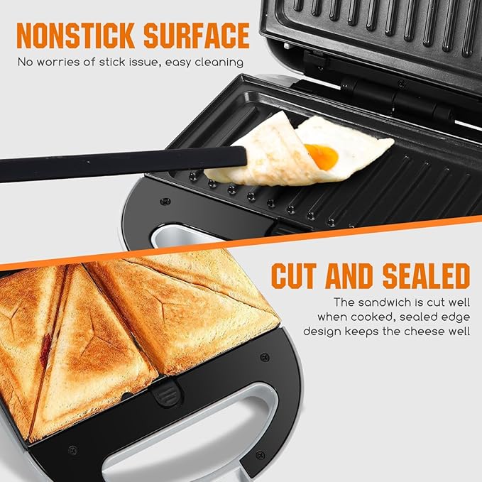 Aigostar Sandwich Maker Panini Press Grill, 3 in 1 Waffle Maker with Removable Non-stick Plates, Electric Grilled Cheese Maker, Portable Cool Touch Handle, Led Indicator Lights & Easy to Clean, 750W