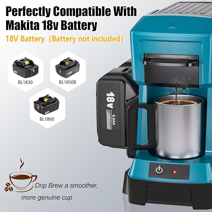 Taingwei Cordless Coffee Maker for Makita 18V Battery, Portable Drip Coffee Maker with Electric Coffee Grinder for RV, Camping, Travel, Car, Hiking (Battery Not Included)
