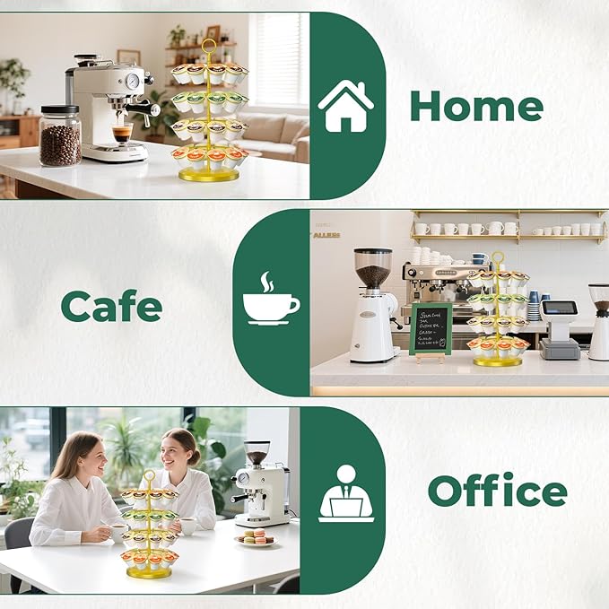 EsLuker.ly K Cup Holder Coffee Pod Organizer Carousel for Counter, Metal Storage Rack Stand for Kitchen, Rotatable 4 Tier Pod Tower Tree for 40 K Cups, Space Saving Meets Elegance, Gold