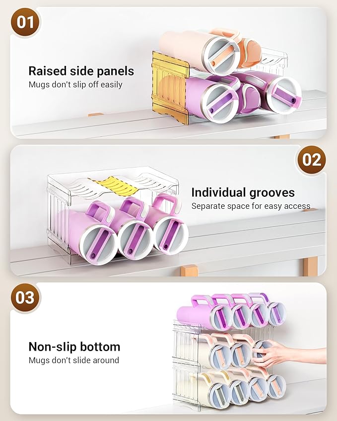 Large Tumbler Organizer for Stanley Cup 40 oz, Patented Kitchen Pantry Organizers and Storage for Stanley Cup Accessories, Stackable Water Bottle Organizer Holder Gifts 4Pack Large-12-bottle
