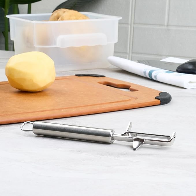 Restaurantware-German Standard 7.4 Inch Potato Peeler With Potato Eye Remover, 1 Swivel Vegetable Peeler - Sharp Blade, Ergonomic Handle, Stainless Steel, Dishwashable, For Carrot, Or, More