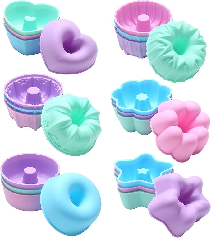 To encounter 24Pack Silicone Molds, Nonstick 3 inches Donut Mold, Silicone Baking Cups, Donut Pan, Muffin, Jello, Bagel Pan, Oven- Microwave- Dishwasher Safe
