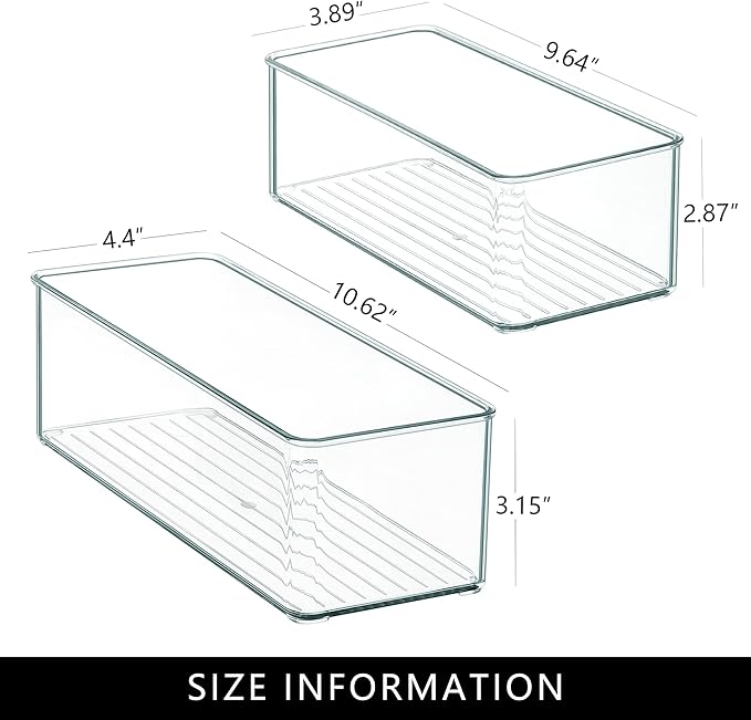 8 PACK Drawer Organizer Bins Bathroom Deep Drawer Organizer Tray for Cutlery Vanity Make-up, Clear Stackable Storage Bins for Kitchen Cabinet Closet Counter Organization and Storage