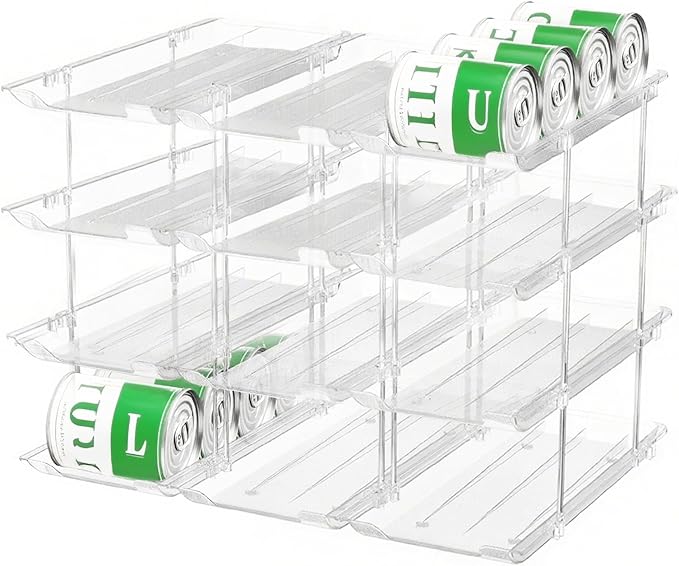Dayacoco Can Organizer For Pantry,3 Sets 4 Tiers Pantry Organizers And Storage, Pantry Organizer for Fridge 36 Standard and Tall Cans Rack Automatic Rolling Stackable Canned Food Organizer, Clear