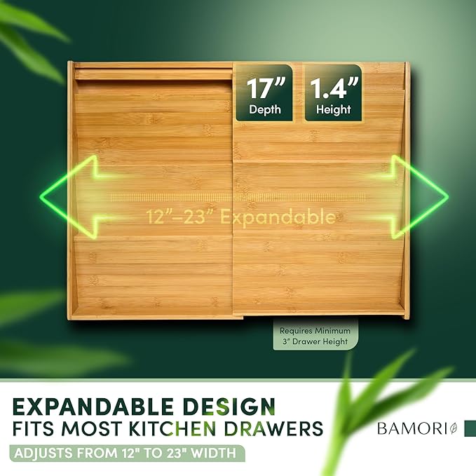 Bamboo Spice Drawer Organizer – Expandable 4 Tiered Spice Rack Insert for Kitchen Drawer – Premium Bamboo Seasoning Organizer for Drawer Storage (Need 3" Deep Drawer)