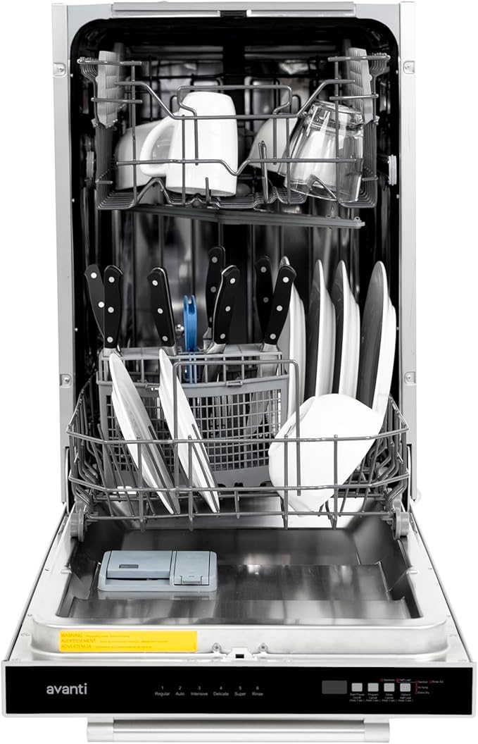 Avanti 18-Inch Dishwasher Machine with Top Control LED Display, Fits 8 Place Settings with 3 Wash Options, 6 Automatic Cycles Includes Rinse Aid Dispenser with Low Noise Rating, 53db, Stainless Steel