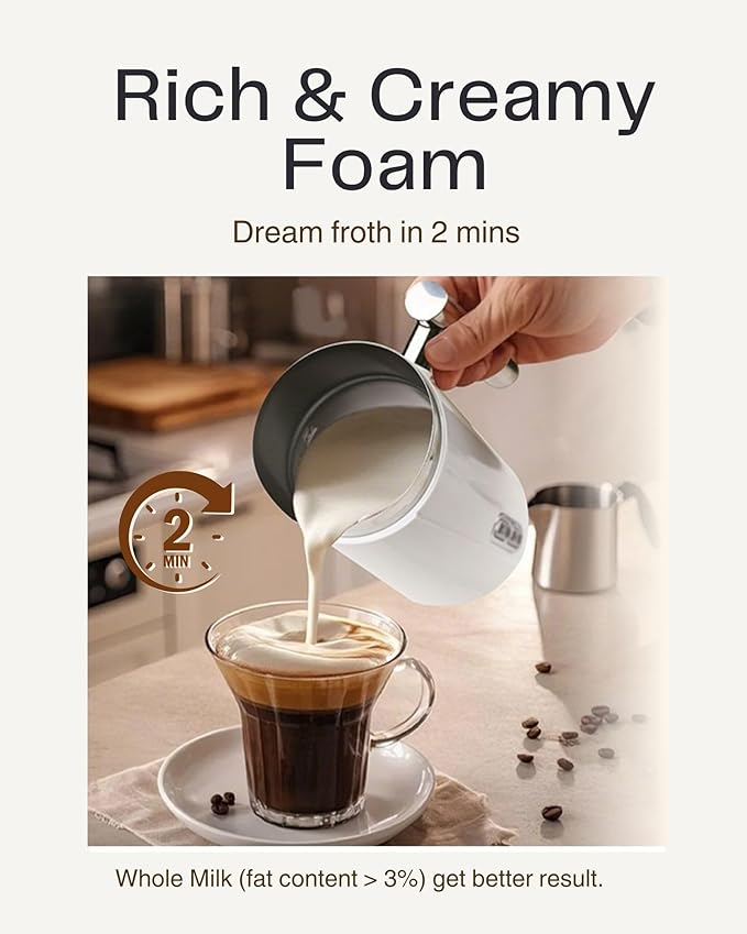 Huogary Milk Frother, 4 in 1 Electric Milk Steamer, Automatic Hot & Cold Foam Maker, Milk Warmer for Coffee, Latte, Cappuccino, Macchiato, 120V White