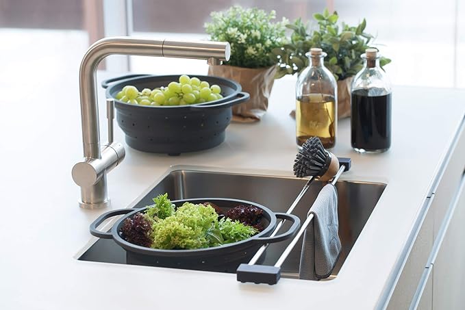 Sanni Shoo drip.line Pure - Versatile and Adjustable Kitchen Rack Drip Tray for Dishcloths, Brushes, and Bottles - Hygienic Storage - Made ofStainless Steel and Silicone