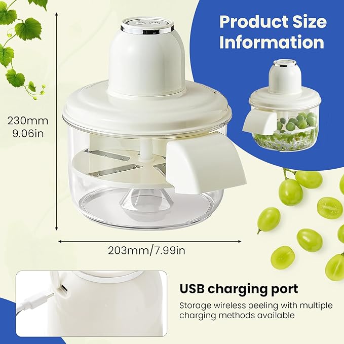 Electric Grape Peeling Machine, Garlic Peeling Machine, Automatic Peeler, Garlic Peeler Skin Remover Commercial Fruit Rechargeable Milk Tea Fruit Shop Special Equipment (White)