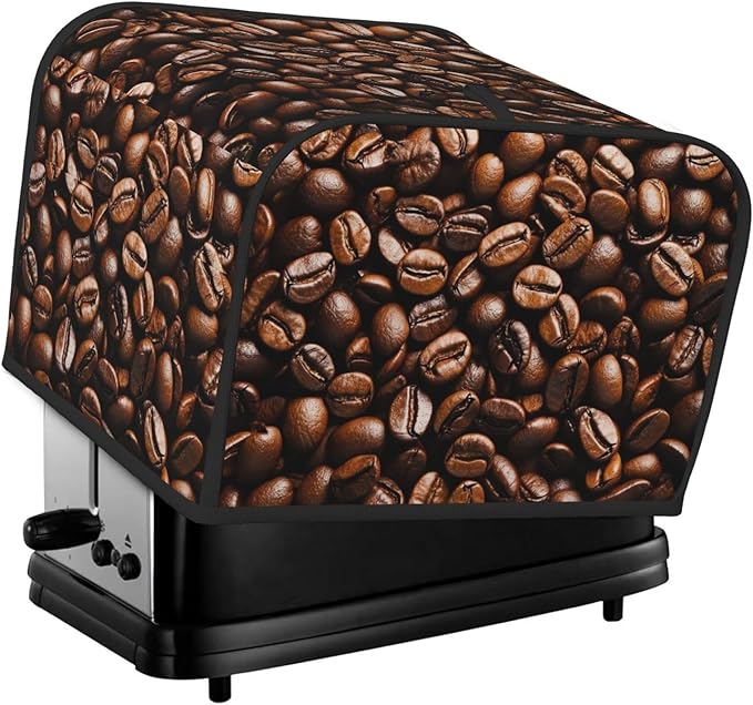 Coffee Print Covers for Toasters 4 Slice,Cute Funny Bread Machine Cover with Handle,Washable Stain Resistant Kitchen Small Appliance Cover Dining Decor