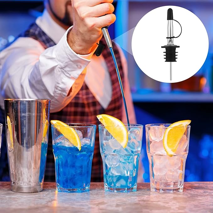 Epakh 120 Pieces Liquor Pour Spout for Bottles Bulk, Stainless Steel Speed Liquor Spout Wine Alcohol Pourers with Siamese Rubber Cap Bar Alcohol Olive Oil Tapered Fits Bottle Mouth 3/4 Inch