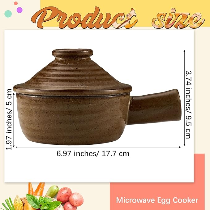 Maxdot 1 Pack Egg Cooker Egg Microwave Cooker with Lid and Hollow Hand Ceramic Microwave Poacher for Household Use and Food Preparation