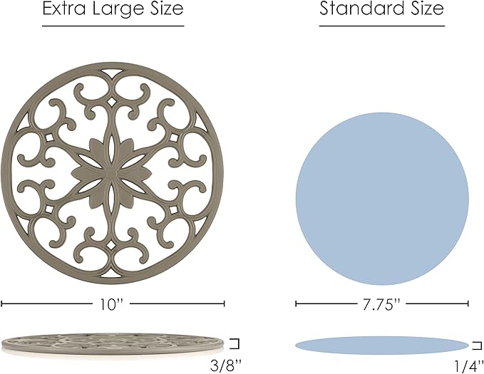 GASARÉ, Extra Large, Thick, 10" Silicone Trivets for Hot Dishes, Pots, and Pans, Hot Pads for Countertops, Flexible, Dishwasher Safe, 10 x ¼ Inches, Set of 3, Taupe
