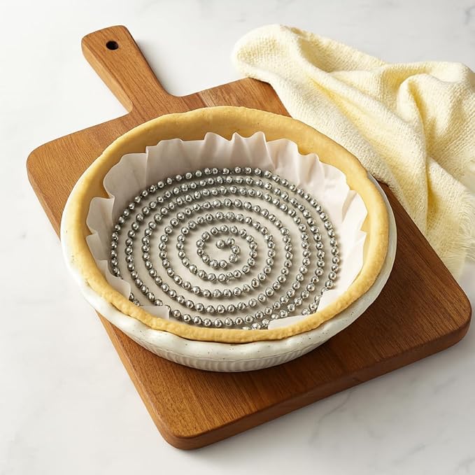 Mrs. Anderson's Baking Pie Weights | Stainless Steel Stoneware Beads for Blind Baking | Heat-Safe, Food-Safe, Easy to Use | Prevents Shrinking, Puffing, Bubbling | Connected Chain Weights