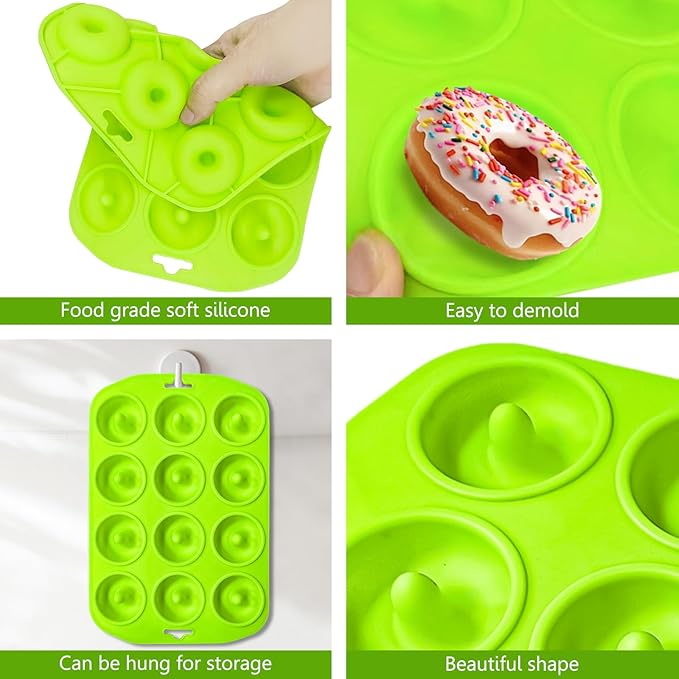 12 hole Silicone Donut Pan, Bite Size Silicone Donut Molds for baking, Mini Donut Mold Heat Resistant, Mini Donut Pan for baking Donuts, Muffin, Cake Biscuit Bagels, Non-stick Bottom, Dishwasher Safe