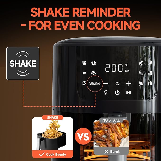 QIDO Air Fryer 8-in-1 with 5.5 QT Capacity,180°-450°F Precision Heating, AirFry, Roast, Broil, Reheats,Dehydrates, Easy-View Window, Features Shake Reminder, Large Touch Display with Auto Menus, Black