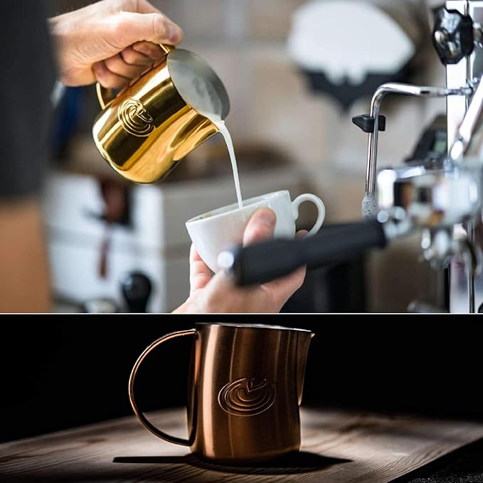 Barista Swag Curved Body Coffee Milk Frothing Cup for Espresso Machines Latte Art 500ml Steaming Pitchers (Mirror Blue)