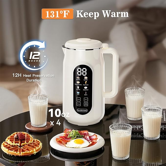 10 in 1 Nut Milk Maker Machine, 42oz IMD Screen Almond Milk Maker, Soy Milk Maker with Self-Cleaning, Delay Start, Keep Warm, Boil Water, Automatic Plant-Based Milk Blender for Soybean, Oat, Coconut