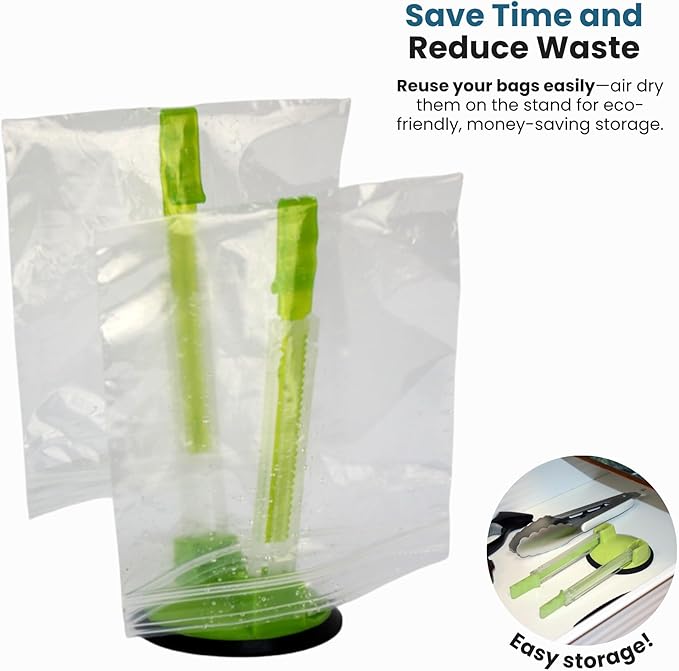 Jokari Adjustable Baggy Rack Stand 2 Pack Hands Free Food Storage Bag Holder Stand for Freezer and Sandwich Bags Clip Stand for Pouring Leftovers or Drying Reusable Ziploc Bags