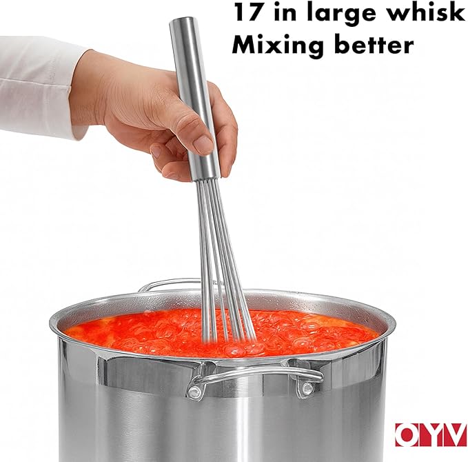 18/10 Stainless Steel Large Whisk, 17" Commercial Heavy Duty Whisk for Whipping Eggs, Mixing Batter, Making Sauces, Long Wisk Dishwasher Safe