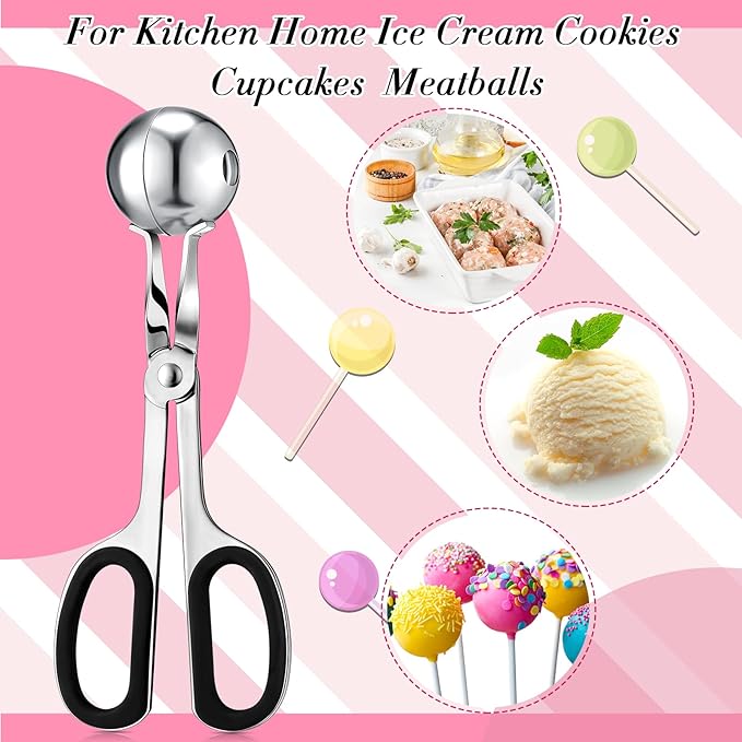 Yinkin Cake Pop Mold Sticks and Wrappers Cake Pop Kit Set Include 100 Parcel Bags 100 Papery Treat Sticks Metallic Twist Ties Scooper Ball Maker Lollipop Tools for Candy Chocolates and Cookies(Black)