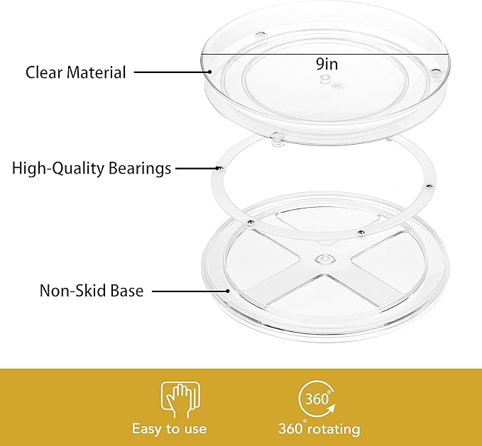 URALFA 2 Pack 9 Inch Lazy Susan Spice Rack Organizer & 2 Tier 9 Inch Lazy Susan Turntable for Cabinet
