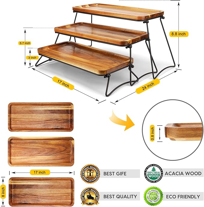 3 Tier Cupcake Stand and Towers Large Serving Tray for Party Acacia Wooden Dessert Table Display Set Decorative Tray Tiered Tray Decor Small Chees Charcuterie Boards Rustic Wood Serving Platters Trays