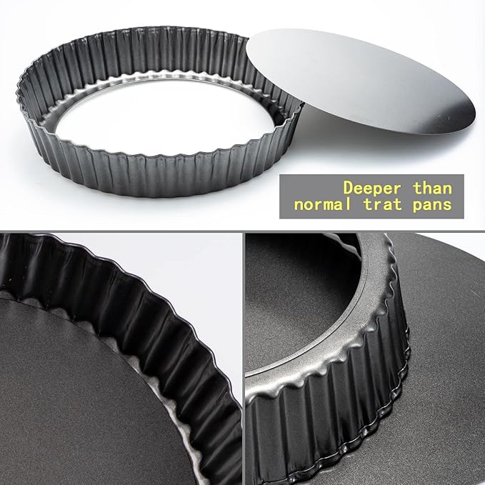 11 x 2 Inches Deep Dish Tart Pan Set of 2, Nonstick Tall Tart Quiche Pan, Carbon Steel Deep-dish Pie Pan with Removable Loose Bottom for Baking Thanksgiving Christmas