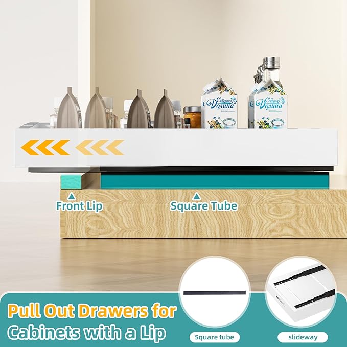 HBL' 2 Pack | 21" Deep Pull Out Cabinet Organizer Adhesive, (13.8" to 22.0") Width Expandable Sturdy Carbon Steel Roll-Out Drawers for Face Frame or Frameless Cabinets,Slide-Out Shelves for Pantry.