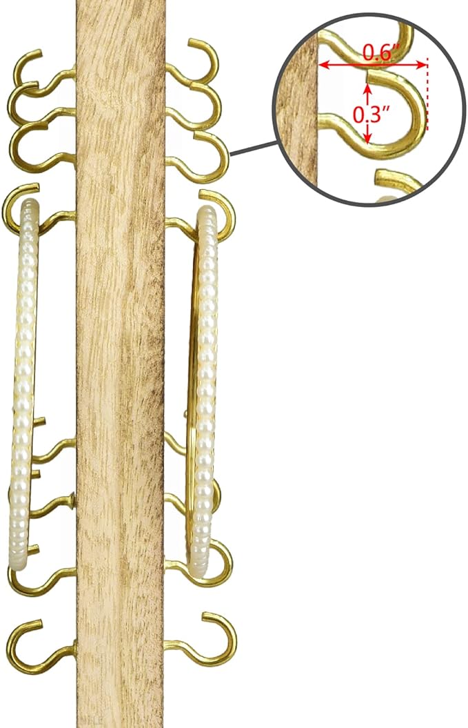 Ikee Design Wooden Rotating Two-Sided Jewelry Display Stand, Rotating Organizer with 32 Hooks for Store, Earring Keychain Display with Hooks, Oak color, 9" W x 7.5" D x 16.5" H