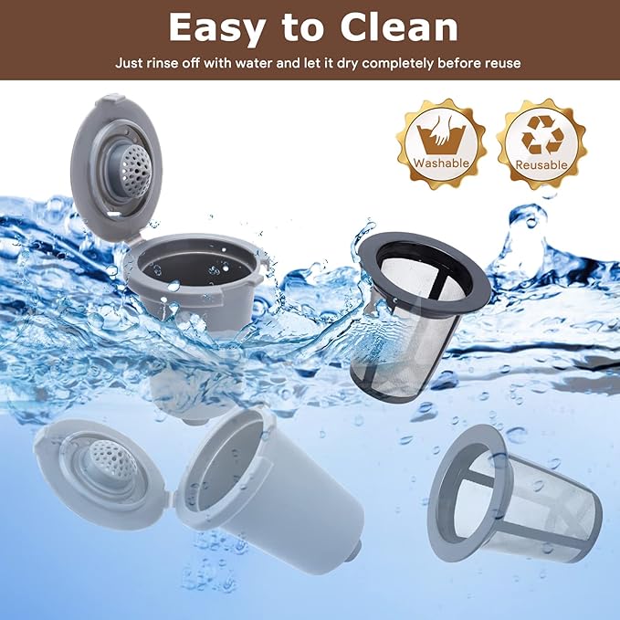 KEEPOW Reusable Filter Cup for Cuisinart Coffee Maker Filter Replacement Parts, Reusable Coffee Filters for Cuisinart Single Serve Coffee Maker for HomeBarista Reusable Filter Cup, 2+2 Pack, Gray