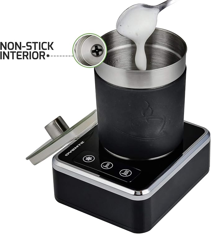 OVENTE Detachable Milk Frother with Stainless Steel Carafe & 2-in-1 Whisk Function, Electric Milk Steamer, Automatic Hot/Cold Foam Maker Perfect for Latte, Cappuccino or Hot Chocolate, Silver FR2008S