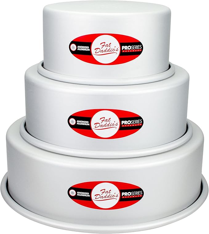 Fat Daddio's Anodized Aluminum 3-Tiered Round Cake Pan Set 3 Inch Depth, 4", 6", 8"