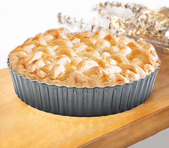 Deep Dish Quiche Pan, 11” x 2” Tall Pie Pan Deep Tart Pan with Removable Bottom, Nonstick Large Fluted Tart Mold Loose Base Round Deep Pizza Pan for Baking Easter Pie