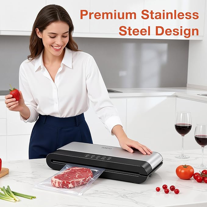 Vacuum Sealer Machine for Food, 5-in-1 Food Saver with Built-In Cutter & 20 BPA-Free Bags – Dry & Moist Modes, Compact Easy-to-Use Vacuum Sealer for Meal Prep (SJ2085)