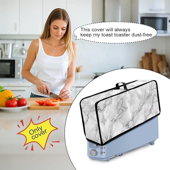 Slim 2 Slice Toaster Cover White Marble Cover for 2 Slice Slim Toaster, Water-Resistant Protective Dust Covers for Kitchen Appliances, Easy to Clean