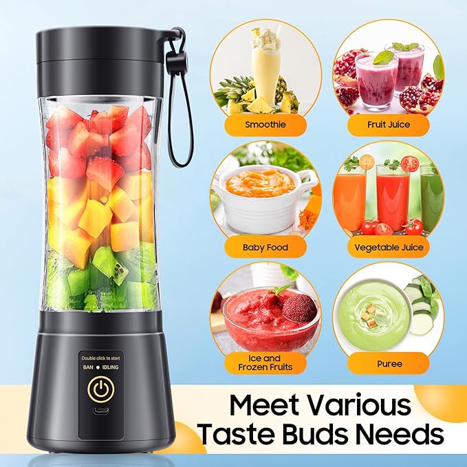 Cordless Portable Personal Size Blender - Mini Blender Make Smoothies and Shakes, 380Ml BPA Free Travel Cup, Powerful Blending Suit in Office/Home/Gym, Mother's Day