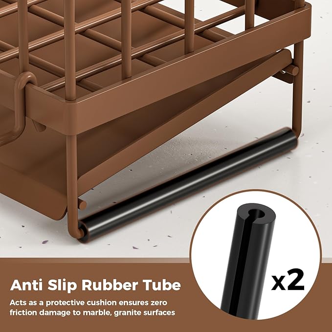 Sponge Holder for Kitchen Sink – Rustproof Stainless Steel with Detachable Drainboard, Brush Rack & Towel Bar | Compact, Non-Slip Design for Countertop Bathroom