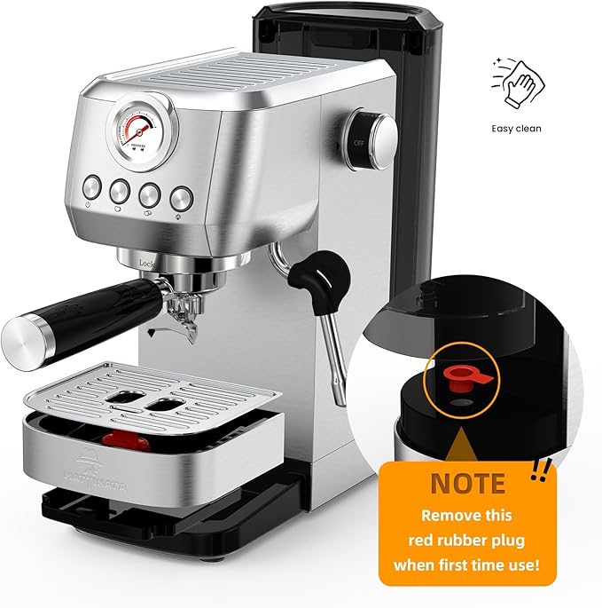 MAttinata Espresso Machine 20 Bar, Espresso Coffee Maker with Professional Milk Frother Steam Wand for Cappuccino & Latte, 49oz Removable Water Tank for Home, Stainless Steel