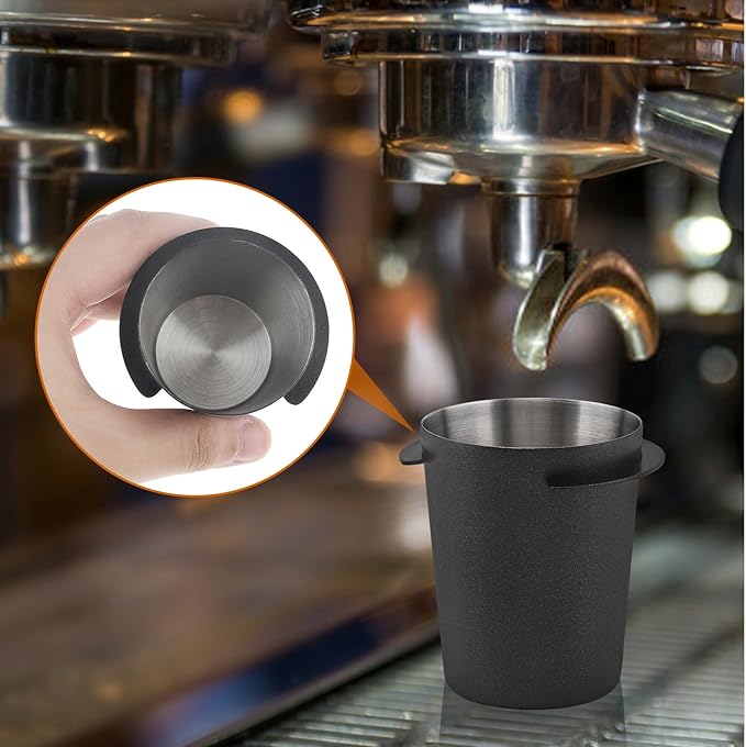 Coffee Dosing Cup 58mm, Stainless Steel Espresso coffee Dosing Cup, Coffee Powder Feeder Part coffee Grinder Powder cup Compatible (1, Black, 58mm)