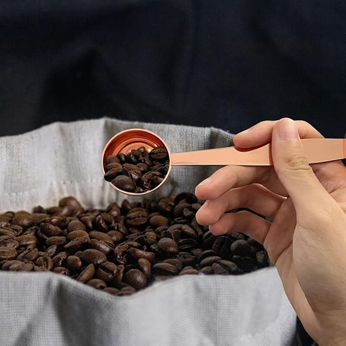 2-in-1 Coffee Scoops, 304 Stainless Steel Tablespoon Measure Spoon, with Pressed Bottom for Coffee Bean Press Coffee Grinding Pressing（Rose Gold15 ml）
