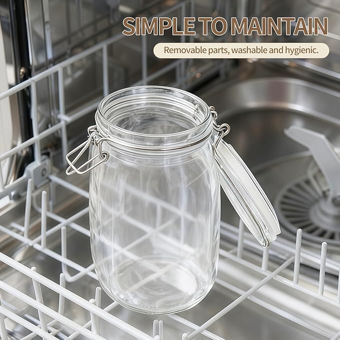 ODBCYWM 51oz Glass Food Storage Jars with Airtight Lids, Set of 3 – Clear Preserving Seal Wire Clip Fastening Canisters for Kitchen Canning, Flour, Cereal, Pasta, Sugar, Beans, Pickling Jars (51oz*3)