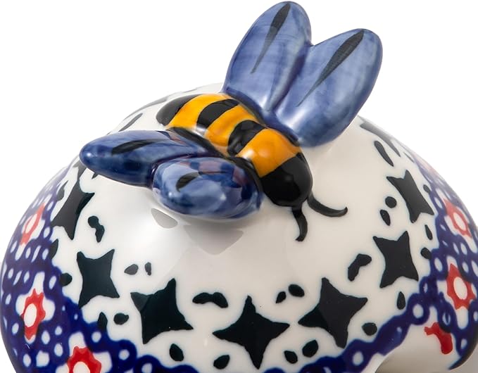 ZOOBEE Small Ceramic Honey Jar with Dipper and Lid, Handpainted 10oz Honey Pot, Microwave-safe Honey Container for Kitchen, Picnic, Travel -Starry Petals