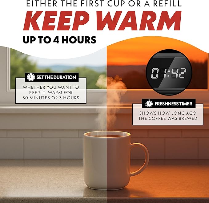Gourmia Drip Coffee Maker – 5 Cup, One-Touch Brew, Pause & Serve, Adjustable 4 Hr Keep Warm, EZ-View Water Window, Black